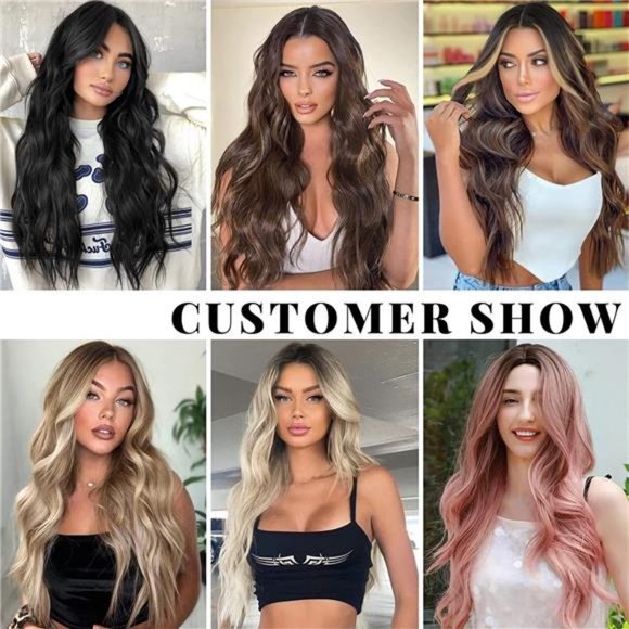 NAYOO Long Ombre Brown Wavy Wig for Women 26 Inch Middle Part Curly Wavy main image 6